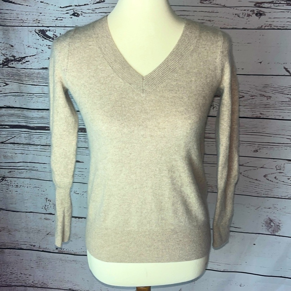 J. Crew Cashmere Tan V-Neck Sweater